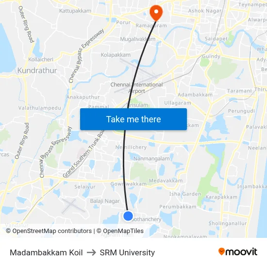 Madambakkam Koil to SRM University map