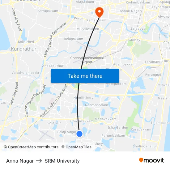 Anna Nagar to SRM University map