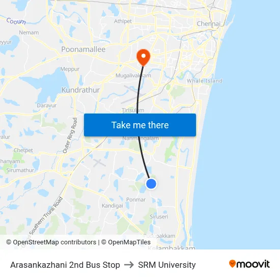 Arasankazhani 2nd Bus Stop to SRM University map