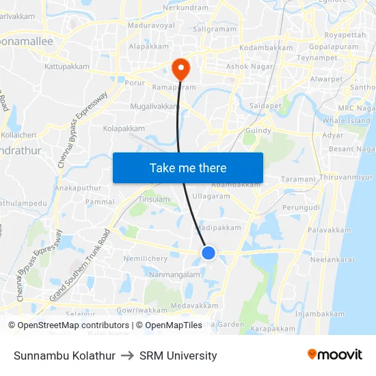 Sunnambu Kolathur to SRM University map