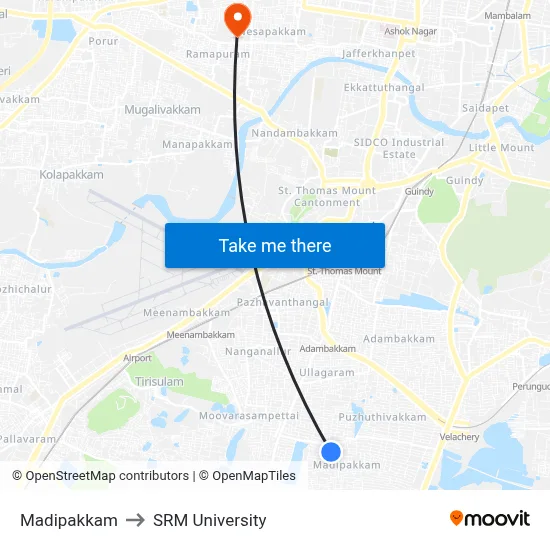 Madipakkam to SRM University map