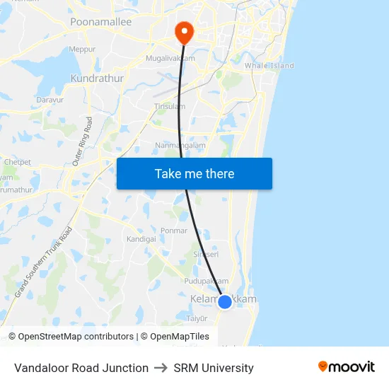 Vandaloor Road Junction to SRM University map