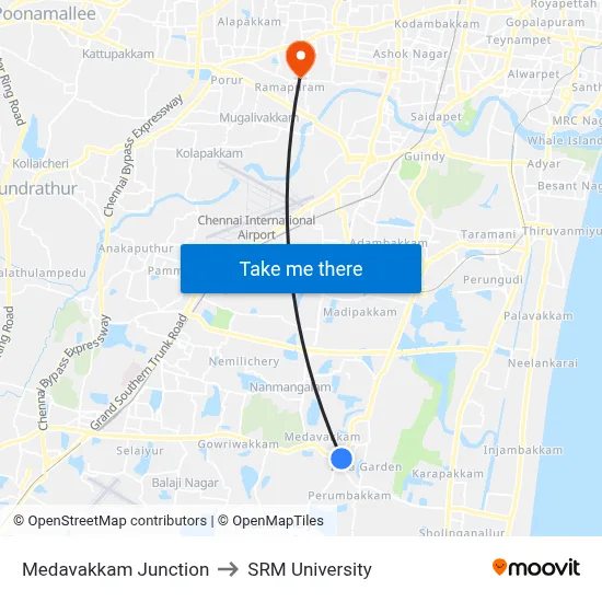 Medavakkam Junction to SRM University map