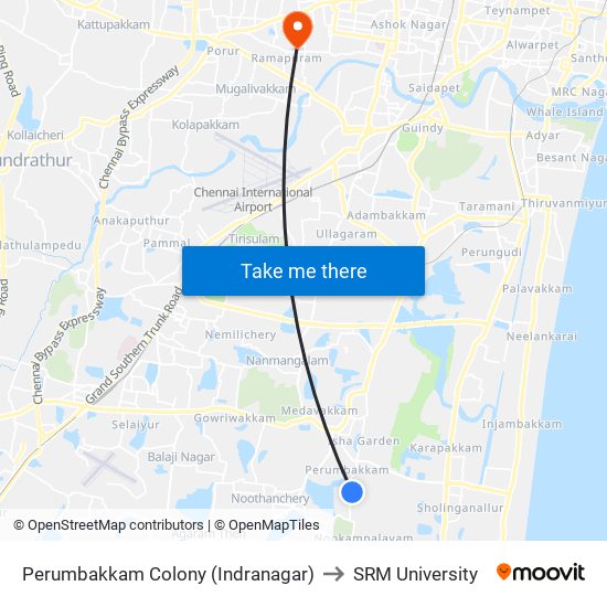 Perumbakkam Colony (Indranagar) to SRM University map