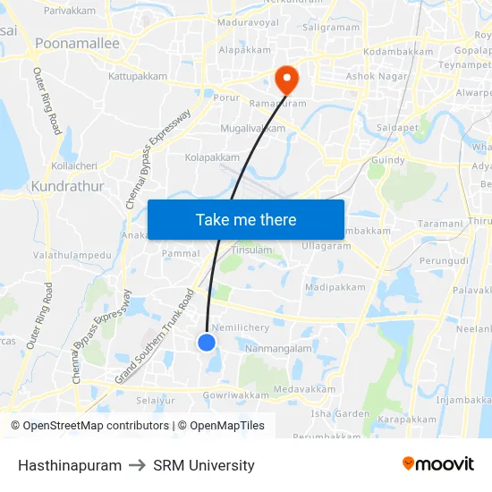 Hasthinapuram to SRM University map