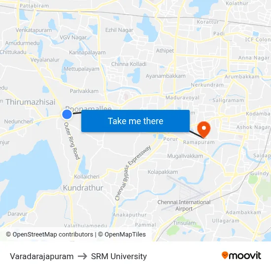Varadarajapuram to SRM University map