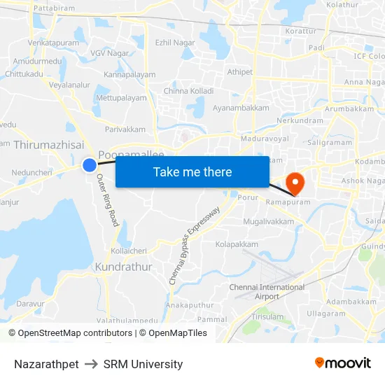 Nazarathpet to SRM University map