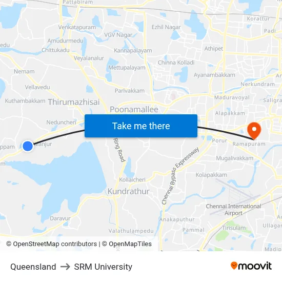 Queensland to SRM University map