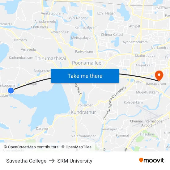 Saveetha College to SRM University map