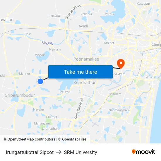 Irungattukottai Sipcot to SRM University map