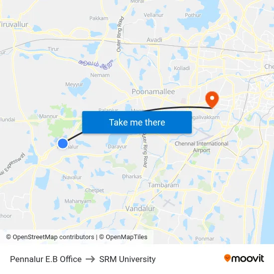 Pennalur E.B Office to SRM University map