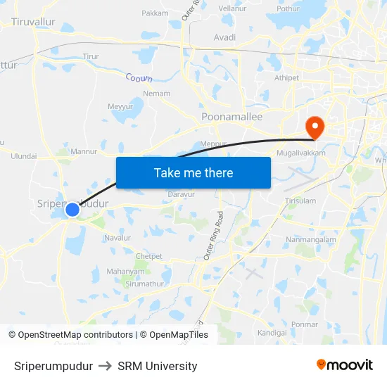 Sriperumpudur to SRM University map