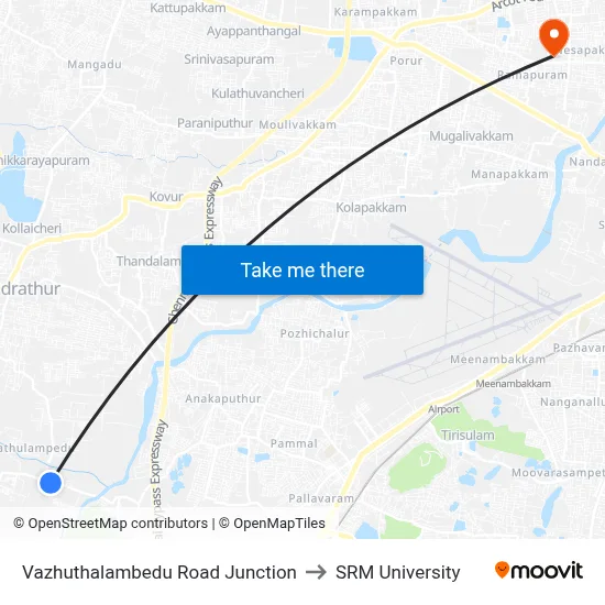 Vazhuthalambedu Road Junction to SRM University map