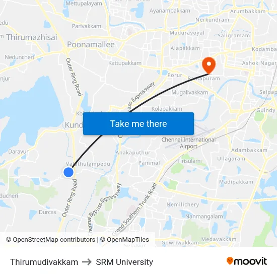 Thirumudivakkam to SRM University map
