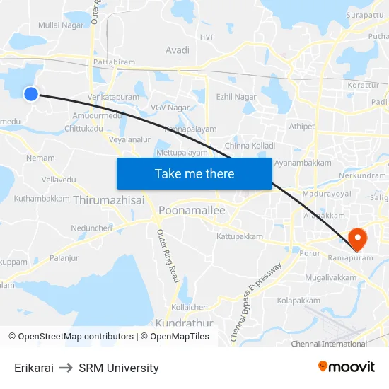 Erikarai to SRM University map