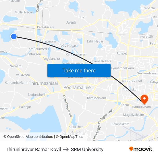 Thiruninravur Ramar Kovil to SRM University map