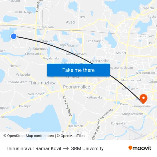 Thiruninravur Ramar Kovil to SRM University map