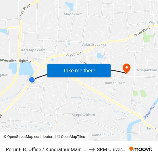 Porur E.B. Office / Kundrathur Main Road to SRM University map