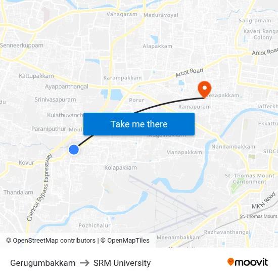 Gerugumbakkam to SRM University map