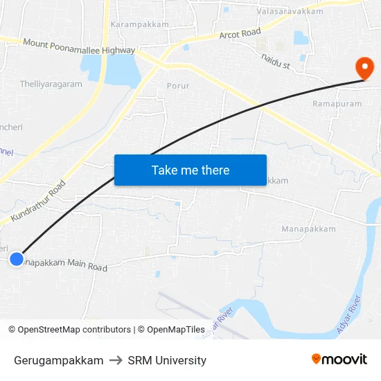 Gerugampakkam to SRM University map