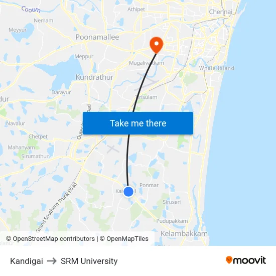 Kandigai to SRM University map