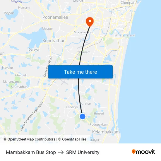 Mambakkam Bus Stop to SRM University map
