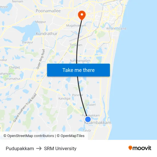 Pudupakkam to SRM University map