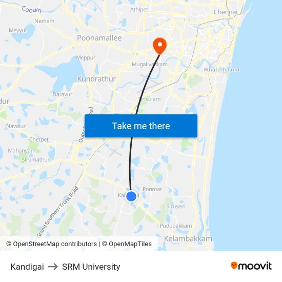 Kandigai to SRM University map
