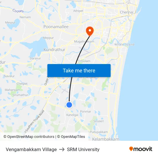 Vengambakkam Village to SRM University map
