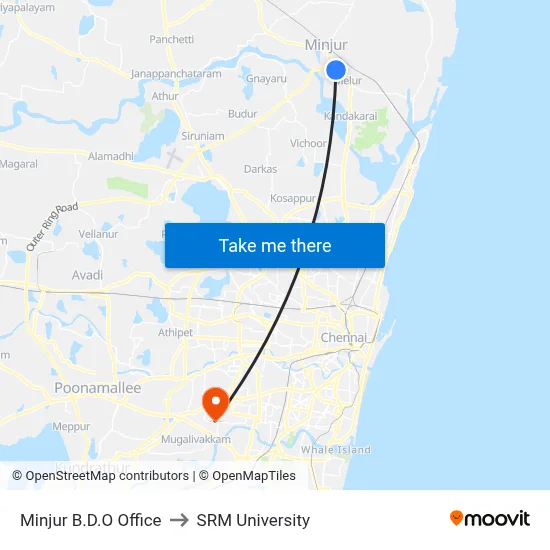 Minjur B.D.O Office to SRM University map