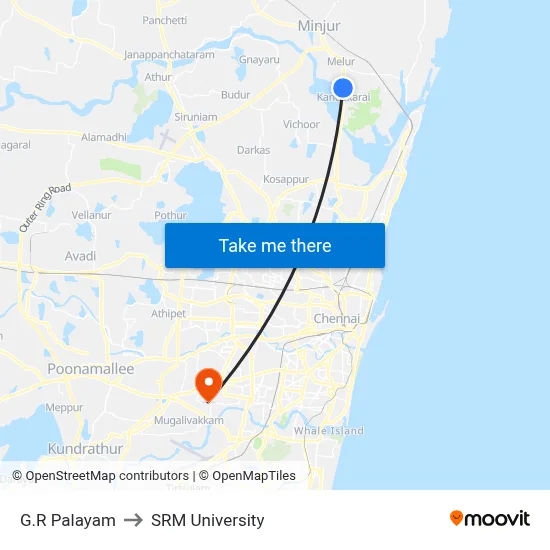 G.R Palayam to SRM University map