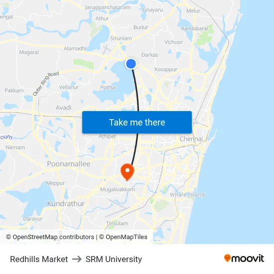 Redhills Market to SRM University map