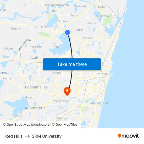 Red Hills to SRM University map