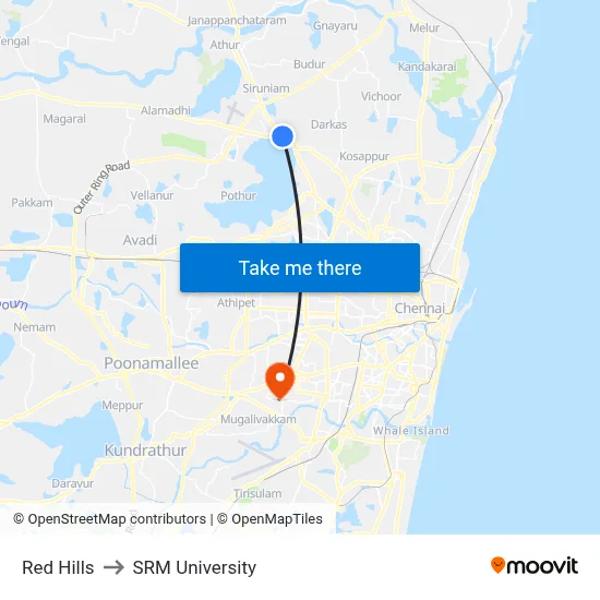 Red Hills to SRM University map