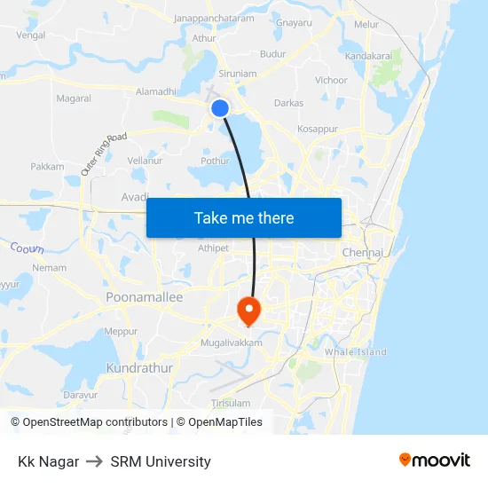 Kk Nagar to SRM University map