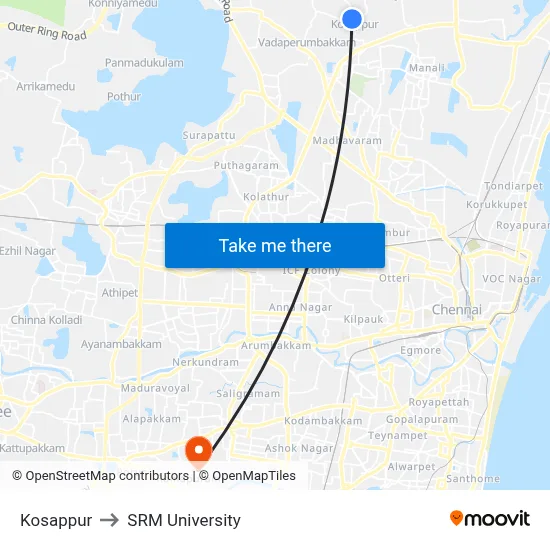 Kosappur to SRM University map