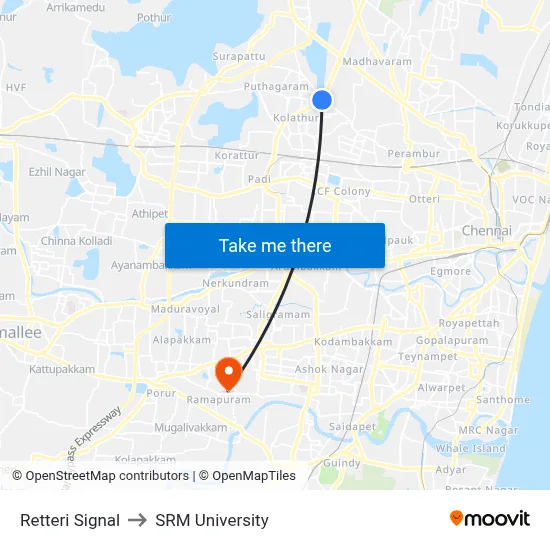 Retteri Signal to SRM University map