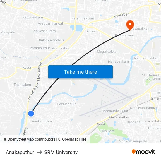 Anakaputhur to SRM University map