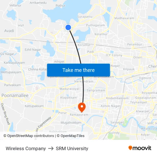 Wireless Company to SRM University map