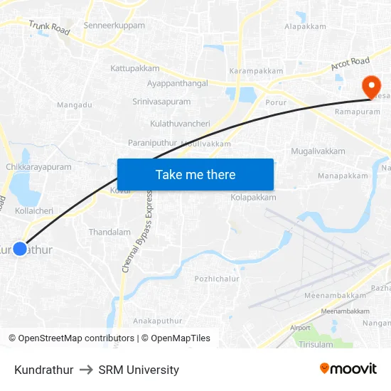 Kundrathur to SRM University map