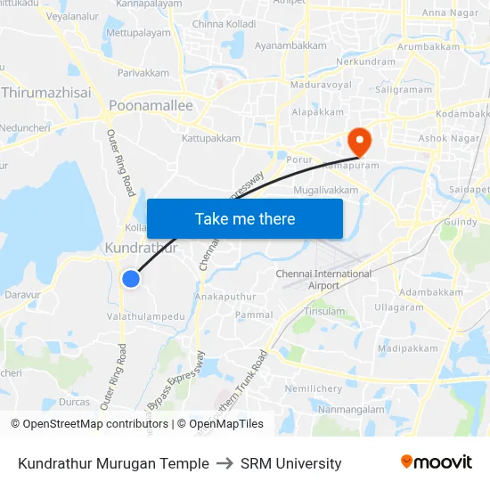 Kundrathur Murugan Temple to SRM University map