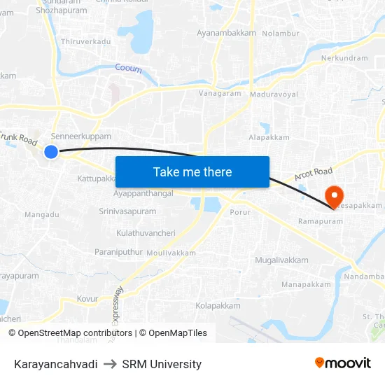 Karayancahvadi to SRM University map