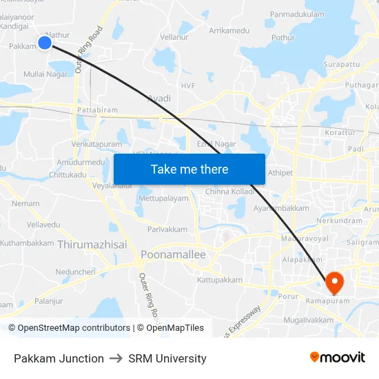 Pakkam Junction to SRM University map