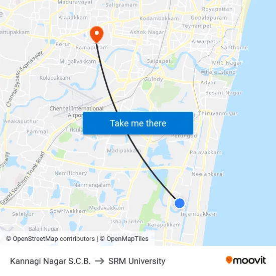 Kannagi Nagar S.C.B. to SRM University map