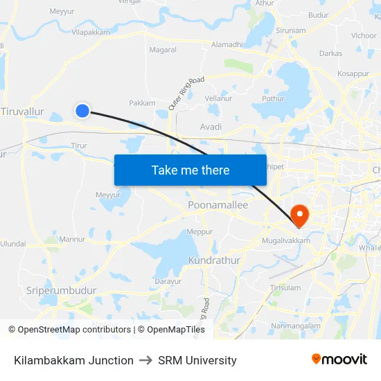 Kilambakkam Junction to SRM University map