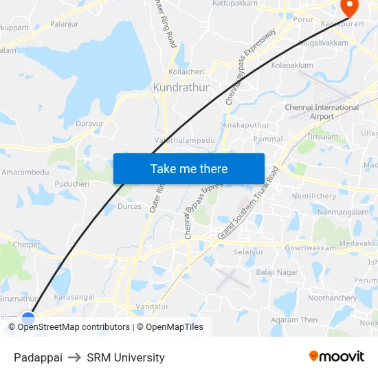Padappai to SRM University map