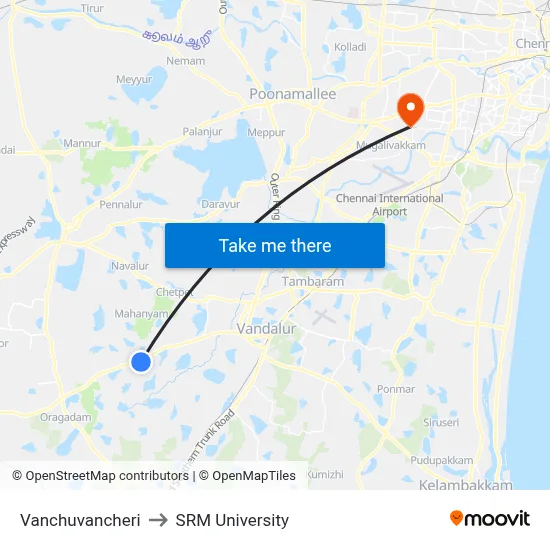 Vanchuvancheri to SRM University map