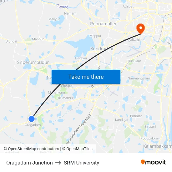Oragadam Junction to SRM University map