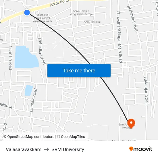 Valasaravakkam to SRM University map