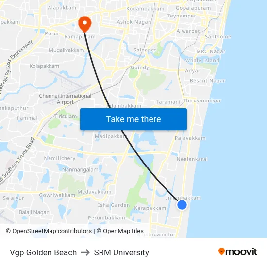 Vgp Golden Beach to SRM University map